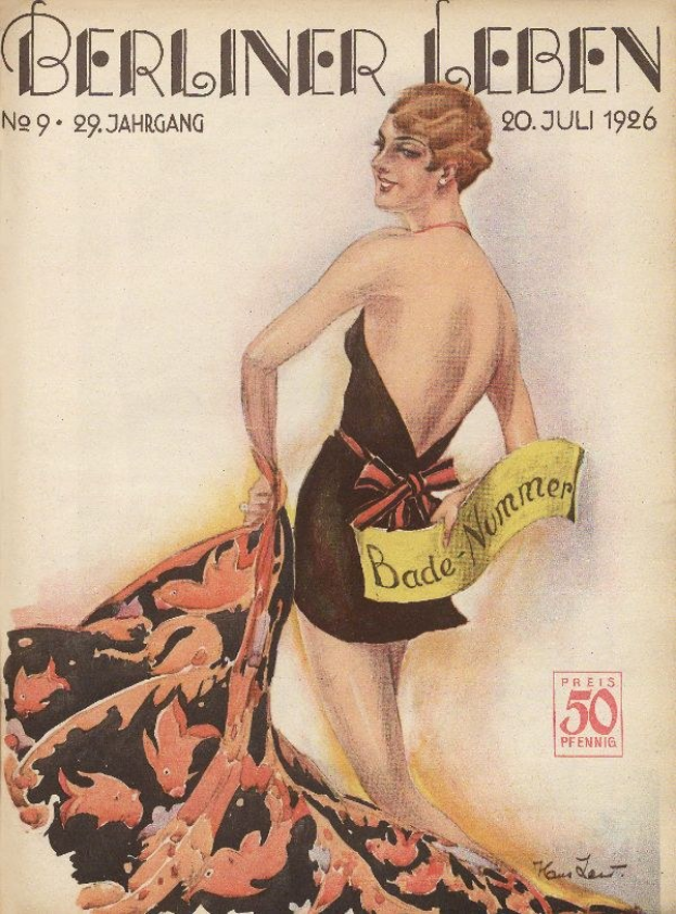 Titelbild der Berliner Leben Zeitschrift aus Juni 1926, das eine Frau in einem Badeanzug zeigt, die ein Tuch hält, mit dem Zeitschriftennamen darüber.