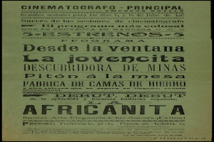 Eine vintage-Movie-Werbung mit schwarzem Hintergrund, weißer Schrift und weißem Rand, mit einem gedämpften Farbschema aus Blauen und Grautönen.