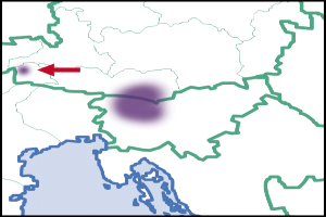 Animierte Deutschlandkarte mit einem roten Pfeil, der auf einen violetten Punkt zeigt, der den Studienbereich darstellt.