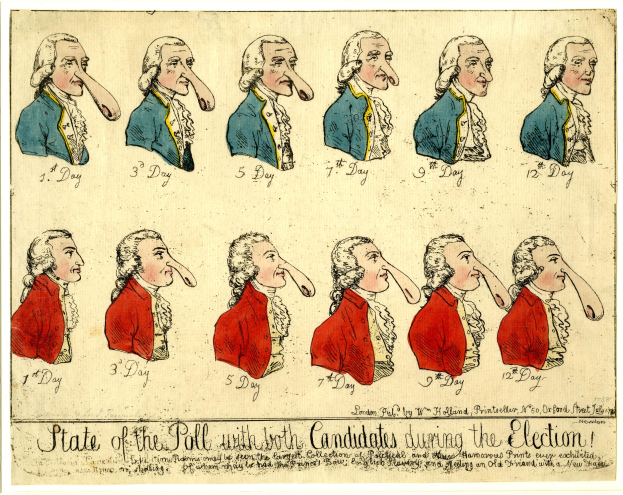 Ein Blatt Papier mit einer Zeichnung eines Mannes mit einem nachdenklichen Gesichtsausdruck, begleitet von dem Text "Stimmungsbild mit beiden Kandidaten während der Wahl"