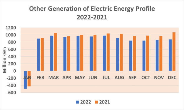 Liniengraph zur jährlichen Profilentwicklung der Stromerzeugung aus anderen Quellen von 2021 bis 2022 mit begleitendem Text.