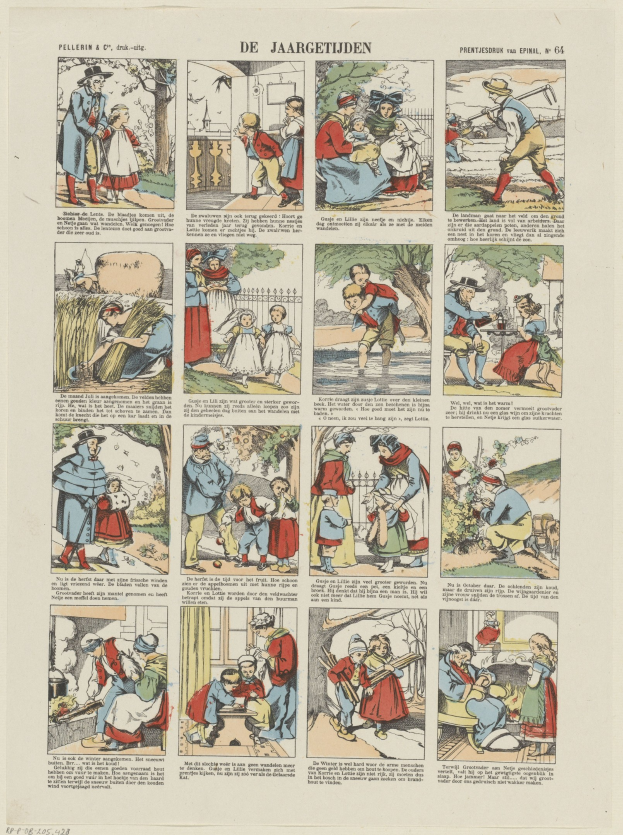 Cartoon-Illustration eines Mannes, der mit einer Frau spricht, umgeben von textlichen und bildlichen Elementen auf einer Buchseite.