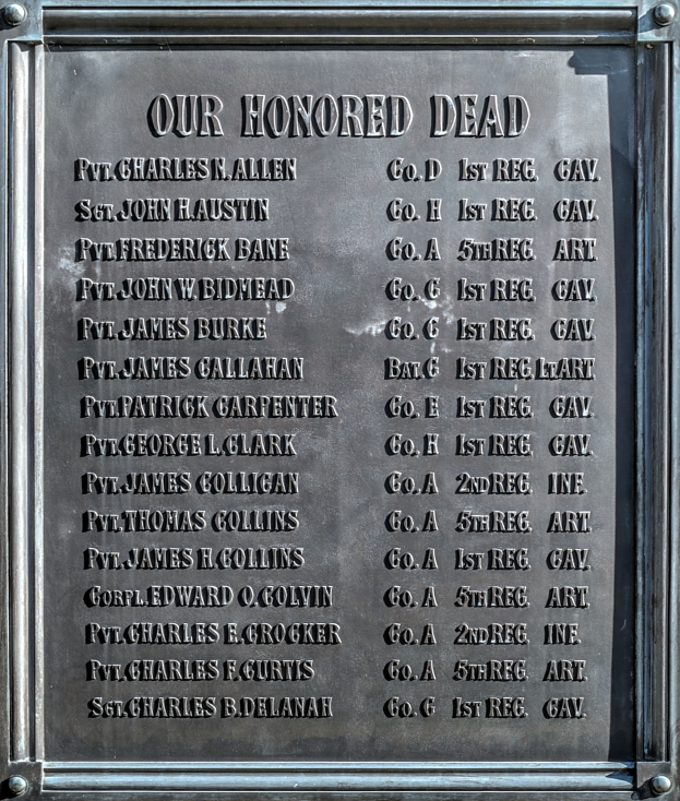 Eine Metallgedenktafel an einem Gebäude mit der Inschrift "Unsere Ehrenhaften Toten".