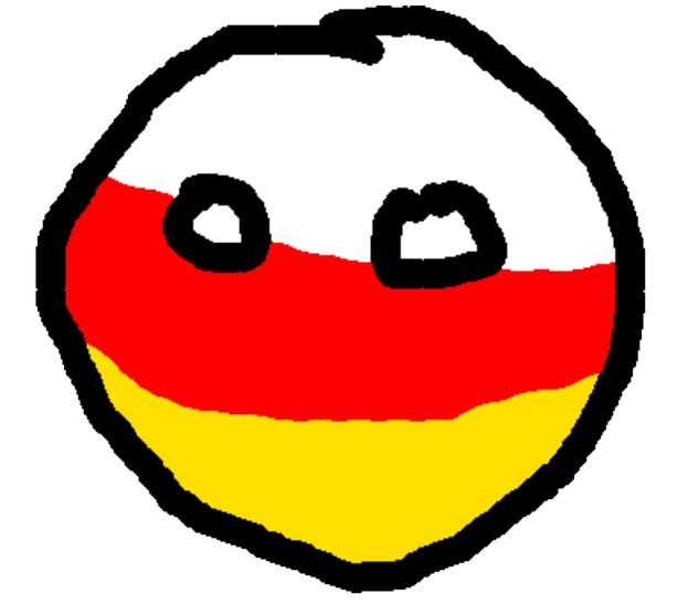 Ein smiley mit horizontalen Streifen in rot, gelb und weiß vor einem weißen Hintergrund.