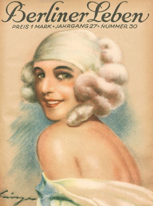 Eine Frau mit Turban auf dem Cover eines Magazins mit der Aufschrift 'Berliner Leben'.