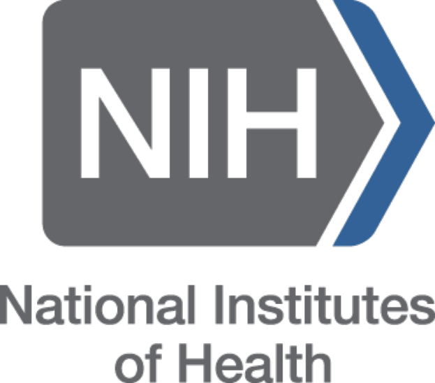 Das Logo des National Institutes of Health (NIH) zeigt einen blauen Kreis mit einer weißen Umrandung und einen weißen Stern in der Mitte, umgeben von der weißen, fetten, modernen Schrift 'NIH' auf einem blauen Hintergrund.