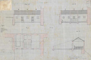 Ein detaillierter Architekturplan eines mehrfensterigen Gebäudes, das als Standortplan für eine neue Schule bezeichnet wird, mit umfassenden Layoutdetails und Textanmerkungen.