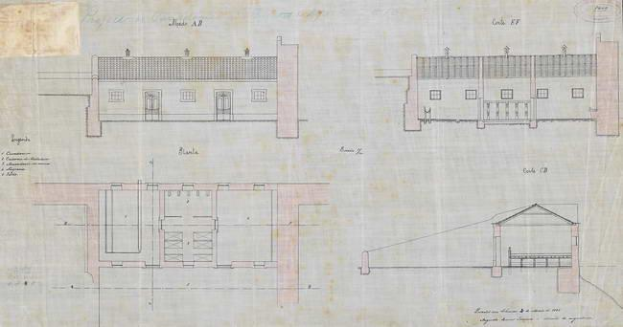 Ein detaillierter Architekturplan eines mehrfensterigen Gebäudes, das als Standortplan für eine neue Schule bezeichnet wird, mit umfassenden Layoutdetails und Textanmerkungen.